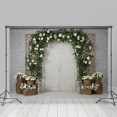 Lofaris Floral Boho Arch Door Grey Brick Wedding Backdrop
